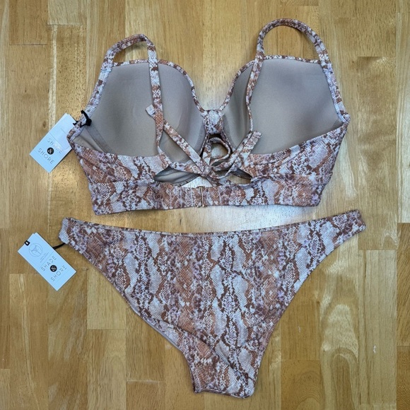 NWT Shade & Shore Shimmery Snake Skin Print Brown and Tan Bikini Set - Picture 9 of 13
